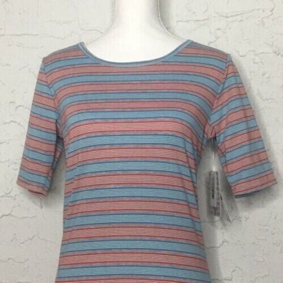 Lularoe GIGI Womens Medium Blue and Red Striped Top - Picture 1 of 3